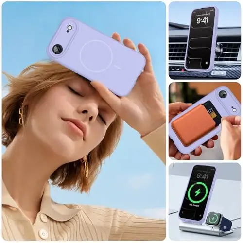Miracase Magnetic for iPhone Air Case, MagSafe bilan mos, O'rnatilgan silikon kamera boshqaruv qopqog'i, 3.0mm qalinlikdagi zarbga chidamli tushishdan himoya telefon qutisi 17 Air,och binafsha uchun - 5