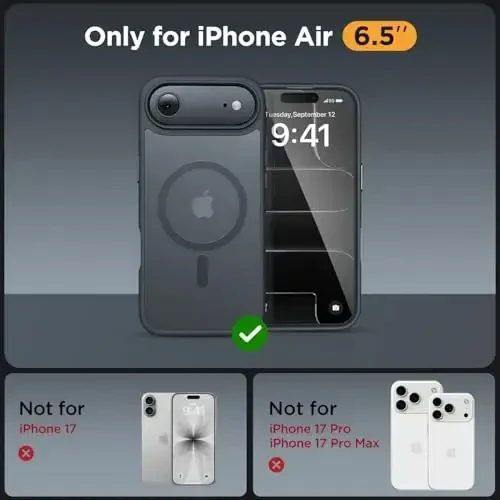 Miracase Magnetic for iPhone Air Case with Screen Protector(MagSafe bilan mos), Yassi Yupqa Yarim Shaffof Mat Harbiy Darajadagi Himoyalangan Telefon Qopqog'i iPhone 17 Air 6.5