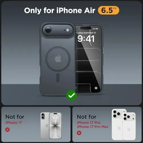 Miracase Magnetic for iPhone Air Case with Screen Protector(MagSafe bilan mos), Yassi Yupqa Yarim Shaffof Mat Harbiy Darajadagi Himoyalangan Telefon Qopqog'i iPhone 17 Air 6.5