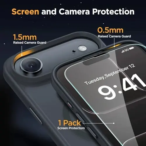 Miracase Magnetic for iPhone Air Case with Screen Protector(MagSafe bilan mos), Yassi Yupqa Yarim Shaffof Mat Harbiy Darajadagi Himoyalangan Telefon Qopqog'i iPhone 17 Air 6.5