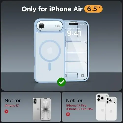 Miracase Magnetic for iPhone Air Case with Screen Protector(MagSafe bilan mos), Yaxshi Yupqa Yarim Shaffof Mat Harbiy Standartdagi Himoyalangan Telefon Qopqog'i iPhone 17 Air 6.5