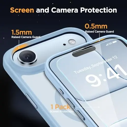 Miracase Magnetic for iPhone Air Case with Screen Protector(MagSafe bilan mos), Yaxshi Yupqa Yarim Shaffof Mat Harbiy Standartdagi Himoyalangan Telefon Qopqog'i iPhone 17 Air 6.5