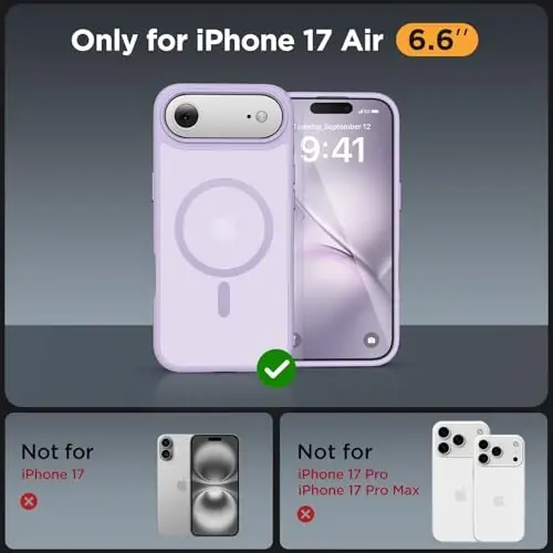 Miracase Magnetic for iPhone Air Case with Screen Protector(MagSafe bilan mos), Yupqa Yarim Shaffof Mat Harbiy Darajadagi Himoyalangan Telefon Qopqog'i iPhone 17 Air 6.5