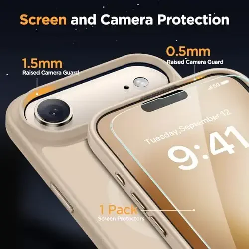 Miracase Magnetic for iPhone Air Case with Screen Protector(MagSafe bilan mos), Yupqa Yarim Shaffof Mat Harbiy Standartdagi Himoyalangan Telefon Qopqog'i iPhone 17 Air 6.5