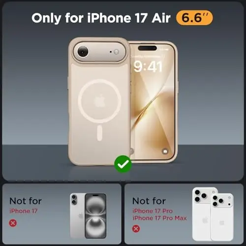 Miracase Magnetic for iPhone Air Case with Screen Protector(MagSafe bilan mos), Yupqa Yarim Shaffof Mat Harbiy Standartdagi Himoyalangan Telefon Qopqog'i iPhone 17 Air 6.5