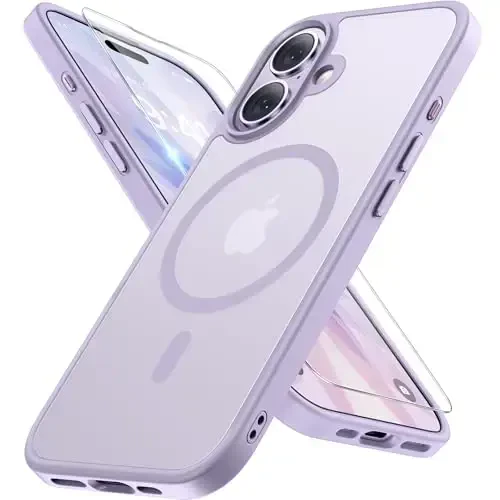 Miracase Magnetic for Phone 17 Case (Compatible with MagSafe) with Screen Protector Military-Grade Protection, Anti-Fingerprint Translucent Matte Phone Cover for Phone 17 6.3 inch, Light Purple 