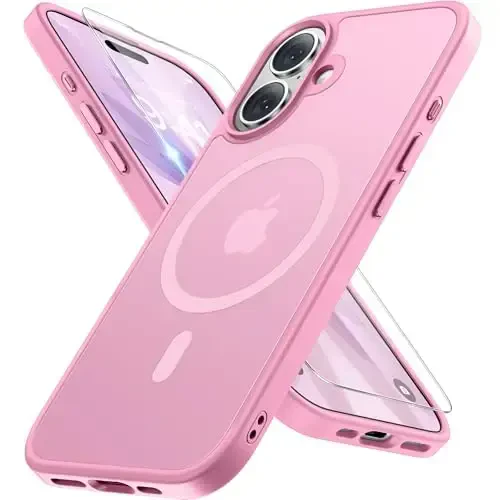 Miracase Magnetic for Phone 17 Case (Compatible with MagSafe) with Screen Protector Military-Grade Protection, Anti-Fingerprint Translucent Matte Phone Cover for Phone 17 6.3 inch, Mes-Pink - MIRACASE