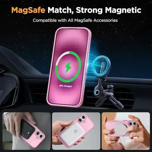 Miracase Magnetic for Phone 17 Case (Compatible with MagSafe) with Screen Protector Military-Grade Protection, Anti-Fingerprint Translucent Matte Phone Cover for Phone 17 6.3 inch, Mes-Pink - 3