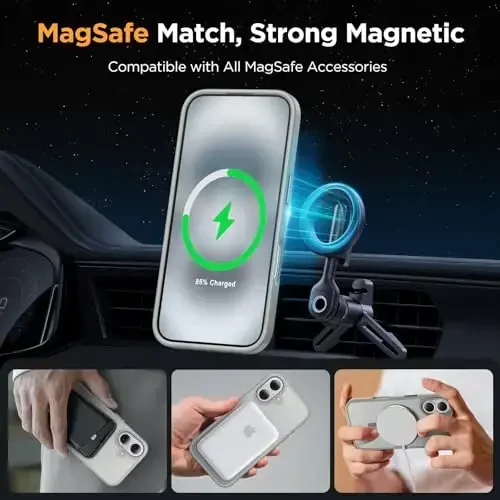 Miracase Magnetic for Phone 17 Case (MagSafe bilan mos) ekran himoyachisi bilan harbiy darajadagi himoya, barmoq izlariga qarshi yarim shaffof matli telefon qopqog'i Phone 17 6,3 dyuym, kulrang - 4