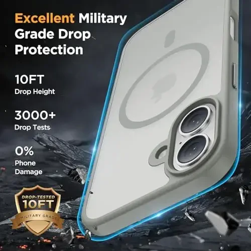 Miracase Magnetic for Phone 17 Case (MagSafe bilan mos) ekran himoyachisi bilan harbiy darajadagi himoya, barmoq izlariga qarshi yarim shaffof matli telefon qopqog'i Phone 17 6,3 dyuym, kulrang - 5