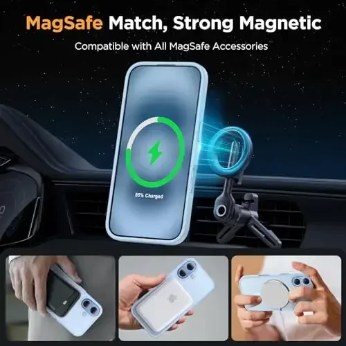 Miracase Magnetic for Phone 17 Case (MagSafe bilan mos) Ekran himoyachisi bilan Harbiy darajadagi himoya, Barmoq izlariga qarshi yarim shaffof matli telefon qopqog'i Phone 17 6,3 dyuym, och ko'k - 3