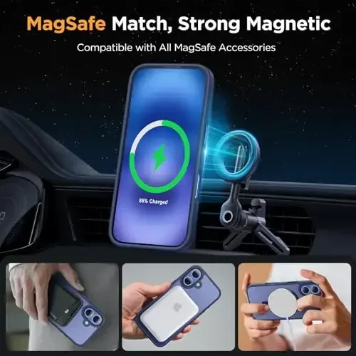 Miracase Magnetic for Phone 17 Case (MagSafe bilan mos) ekran himoyachisi bilan harbiy darajadagi himoya, barmoq izlariga qarshi yarim shaffof matli telefon qopqog'i Phone 17 6,3 dyuym, to'q ko'k - 3
