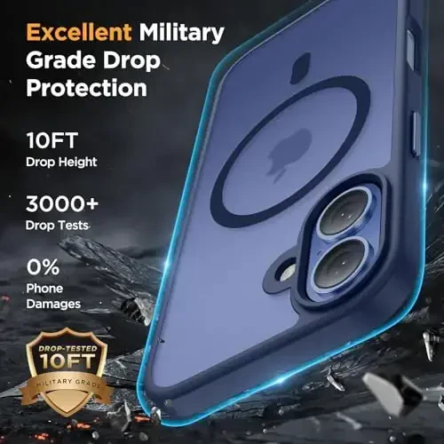 Miracase Magnetic for Phone 17 Case (MagSafe bilan mos) ekran himoyachisi bilan harbiy darajadagi himoya, barmoq izlariga qarshi yarim shaffof matli telefon qopqog'i Phone 17 6,3 dyuym, to'q ko'k - 4