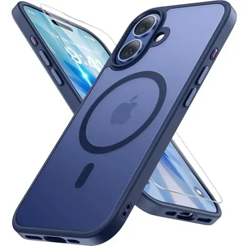 Miracase Magnetic for Phone 17 Case (MagSafe bilan mos) ekran himoyachisi bilan harbiy darajadagi himoya, barmoq izlariga qarshi yarim shaffof matli telefon qopqog'i Phone 17 6,3 dyuym, to'q ko'k 