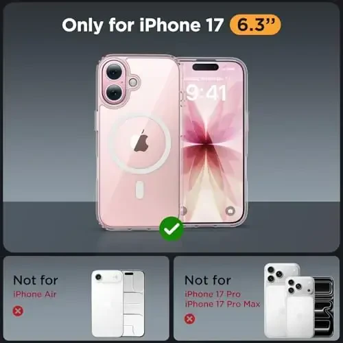 Miracase Magnetic for Phone 17 Case (MagSafe bilan mos) ekran himoyachisi bilan harbiy darajadagi himoya, barmoq izlariga qarshi yarim shaffof matli telefon qopqog'i Phone 17 6.3 dyuym uchun, tiniq - 2