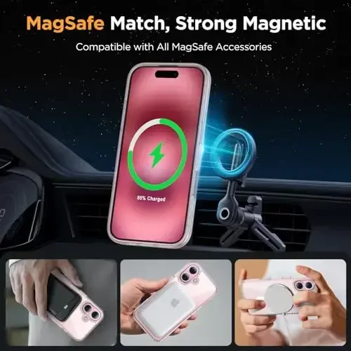 Miracase Magnetic for Phone 17 Case (MagSafe bilan mos) ekran himoyachisi bilan harbiy darajadagi himoya, barmoq izlariga qarshi yarim shaffof matli telefon qopqog'i Phone 17 6.3 dyuym uchun, tiniq - 3