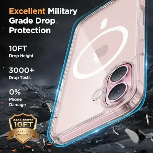 Miracase Magnetic for Phone 17 Case (MagSafe bilan mos) ekran himoyachisi bilan harbiy darajadagi himoya, barmoq izlariga qarshi yarim shaffof matli telefon qopqog'i Phone 17 6.3 dyuym uchun, tiniq - 4