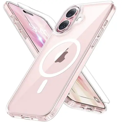 Miracase Magnetic for Phone 17 Case (MagSafe bilan mos) ekran himoyachisi bilan harbiy darajadagi himoya, barmoq izlariga qarshi yarim shaffof matli telefon qopqog'i Phone 17 6.3 dyuym uchun, tiniq 