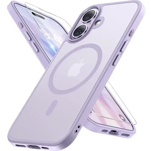 Miracase Magnetic for Phone 17 Case (MagSafe bilan mos) ekran himoyachisi bilan Harbiy darajadagi himoya, barmoq izlariga qarshi yorug'lik o'tkazuvchi matli telefon qopqog'i Phone 17 6.3 dyuym, och binafsha 