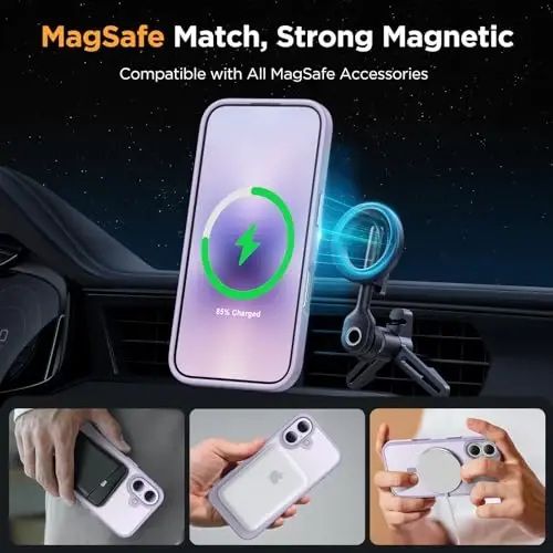 Miracase Magnetic for Phone 17 Case (MagSafe bilan mos) ekran himoyachisi bilan Harbiy darajadagi himoya, barmoq izlariga qarshi yorug'lik o'tkazuvchi matli telefon qopqog'i Phone 17 6.3 dyuym, och binafsha - 3