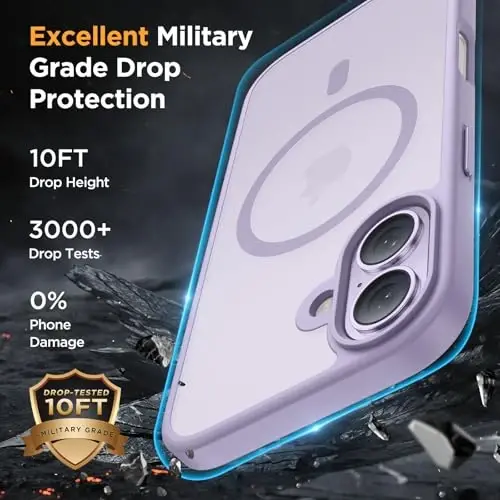 Miracase Magnetic for Phone 17 Case (MagSafe bilan mos) ekran himoyachisi bilan Harbiy darajadagi himoya, barmoq izlariga qarshi yorug'lik o'tkazuvchi matli telefon qopqog'i Phone 17 6.3 dyuym, och binafsha - 4