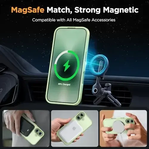 Miracase Magnetic for Phone 17 Case (MagSafe bilan mos) Ekran himoyachisi Harbiy darajadagi himoya, barmoq izlariga qarshi yarim shaffof matli telefon qopqog'i Phone 17 6.3 dyuym, Matcha Green - 3