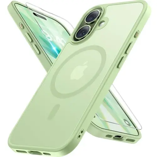 Miracase Magnetic for Phone 17 Case (MagSafe bilan mos) Ekran himoyachisi Harbiy darajadagi himoya, barmoq izlariga qarshi yarim shaffof matli telefon qopqog'i Phone 17 6.3 dyuym, Matcha Green 