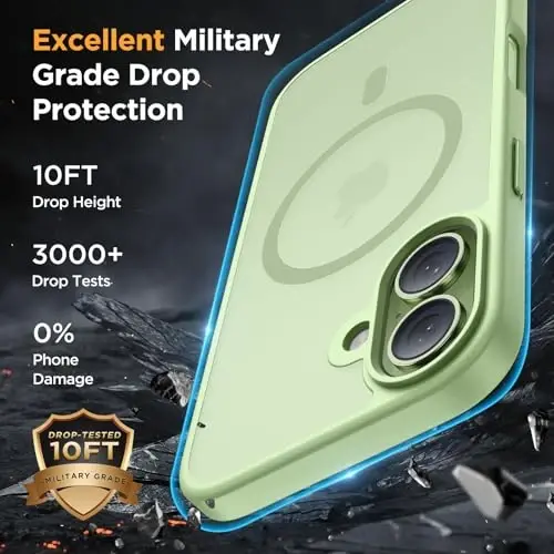 Miracase Magnetic for Phone 17 Case (MagSafe bilan mos) Ekran himoyachisi Harbiy darajadagi himoya, barmoq izlariga qarshi yarim shaffof matli telefon qopqog'i Phone 17 6.3 dyuym, Matcha Green - 4