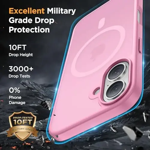 Miracase Magnetic for Phone 17 Case (MagSafe bilan mos) Ekran himoyachisi Harbiy darajadagi himoya, Barmoq izlariga qarshi yarim shaffof matli telefon qopqog'i Phone 17 6,3 dyuym, Mes-pushti - 4
