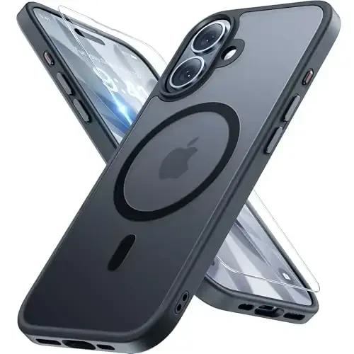 Miracase Magnetic for Phone 17 G'ilofi (MagSafe bilan mos) Ekran himoyachisi bilan Harbiy darajadagi himoya, barmoq izlariga qarshi yarim shaffof matli telefon qopqog'i Phone 17 6,3 dyuym, qora - 1