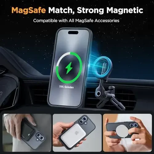 Miracase Magnetic for Phone 17 G'ilofi (MagSafe bilan mos) Ekran himoyachisi bilan Harbiy darajadagi himoya, barmoq izlariga qarshi yarim shaffof matli telefon qopqog'i Phone 17 6,3 dyuym, qora - 3