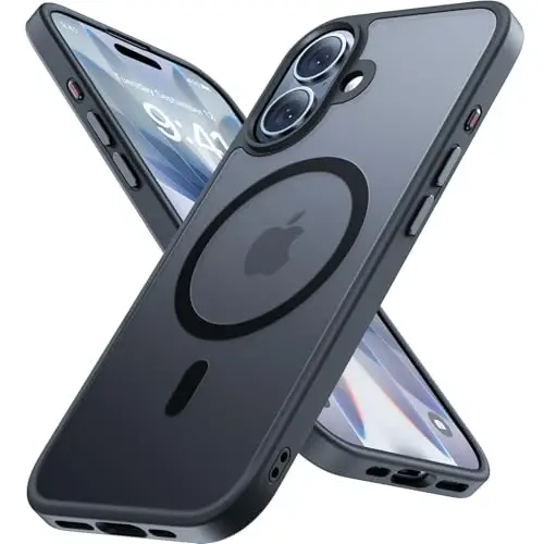 Miracase Magnetic for Phone 17 G'ilofi (MagSafe bilan mos) Ekran himoyachisi bilan Harbiy darajadagi himoya, barmoq izlariga qarshi yarim shaffof matli telefon qopqog'i Phone 17 6,3 dyuym, qora 
