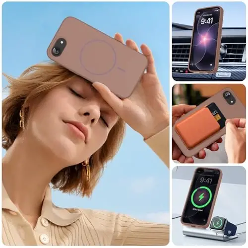 Miracase Magnetic için iPhone 17e Kılıfı ve iPhone 16e Kılıfı, [Yumuşak Çizilmez Mikrofiber Astar], MagSafe ile uyumlu, iPhone 17e/16e için Silikon Darbeye Dayanıklı Koruma Telefon Kılıfı, Çikolata - 6