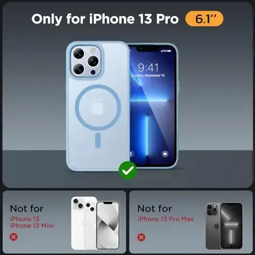 Miracase Magnetic iPhone 13 Pro Case 6.1 dyuym (MagSafe bilan mos keladi) (2X ekran himoyachisi bilan) Harbiy darajadagi himoya, barmoq izlariga qarshi yarim shaffof mat telefon qopqog'i, och ko'k - MIRACASE (1)