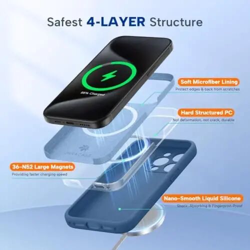 Miracase Magnetic for iPhone 15 Pro Case, [Soft Anti-Scratch Microfiber Lining], Compatible with MagSafe, Liquid Silicone Shockproof Drop Protection Phone Case for 15 Pro, Glass Blue - 1