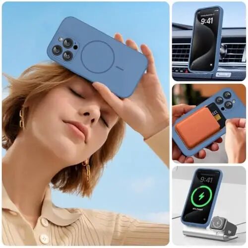 Miracase Magnetic for iPhone 15 Pro Case, [Soft Anti-Scratch Microfiber Lining], Compatible with MagSafe, Liquid Silicone Shockproof Drop Protection Phone Case for 15 Pro, Glass Blue - 3