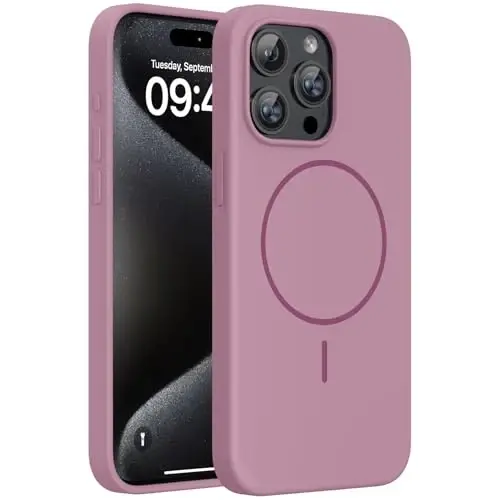 Miracase Magnetic, iPhone 15 Pro Max uchun g'ilof, [Yumshoq tirnalishga qarshi mikrofiber qoplama], MagSafe bilan mos, Suyuq silikon g'ilof, zarbaga chidamli, 15 Pro Max uchun tushib ketishdan himoyalovchi telefon g'ilofi, Qora smorodina rangi - MIRACASE (1)