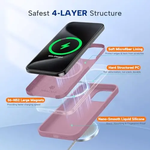 Miracase Magnetic, iPhone 15 Pro Max uchun g'ilof, [Yumshoq tirnalishga qarshi mikrofiber qoplama], MagSafe bilan mos, Suyuq silikon g'ilof, zarbaga chidamli, 15 Pro Max uchun tushib ketishdan himoyalovchi telefon g'ilofi, Qora smorodina rangi - 3