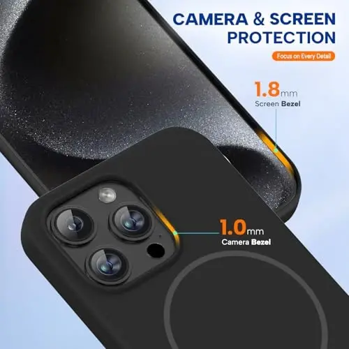Miracase Magnetic, iPhone 15 Pro Max uchun g‘ilof, [Yumshoq tirnalishga qarshi mikrotolali astar], MagSafe bilan mos, suyuq silikon, zarbaga va tushishga chidamli telefon g‘ilofi, 15 Pro Max uchun, Qora - 6