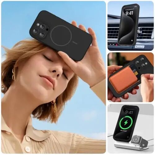 Miracase Magnetic for iPhone 15 Pro Case, [Soft Anti-Scratch Microfiber Lining], Compatible with MagSafe, Liquid Silicone Shockproof Drop Protection Phone Case for 15 Pro, Black - 5
