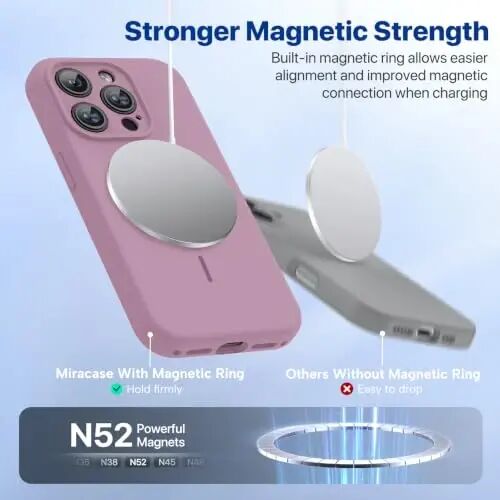Miracase Magnetic for iPhone 15 Pro Case, [Soft Anti-Scratch Microfiber Lining], Compatible with MagSafe, Liquid Silicone Shockproof Drop Protection Phone Case for 15 Pro, Blackcurrant - 2