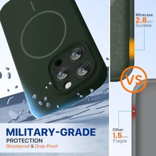 Miracase Magnetic for iPhone 15 Pro Case, [Soft Anti-Scratch Microfiber Lining], Compatible with MagSafe, Liquid Silicone Shockproof Drop Protection Phone Case for 15 Pro, Dark Green - MIRACASE