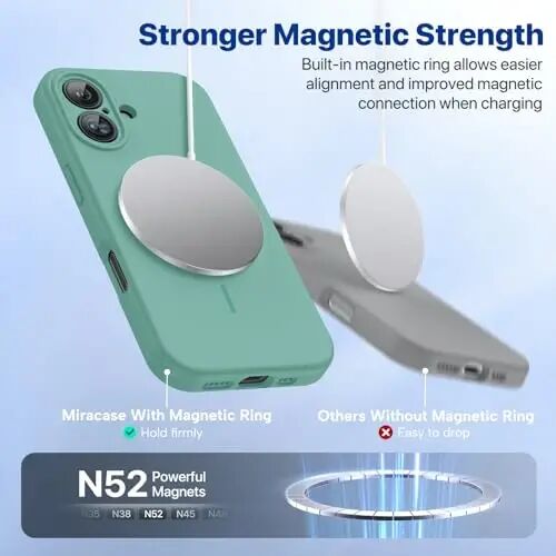 Miracase Magnetic for iPhone 16 Plus Case, [Soft Anti-Scratch Microfiber Lining], Compatible with MagSafe, Liquid Silicone Shockproof Drop Protection Phone Case for 16 Plus,Midnight Green - 4