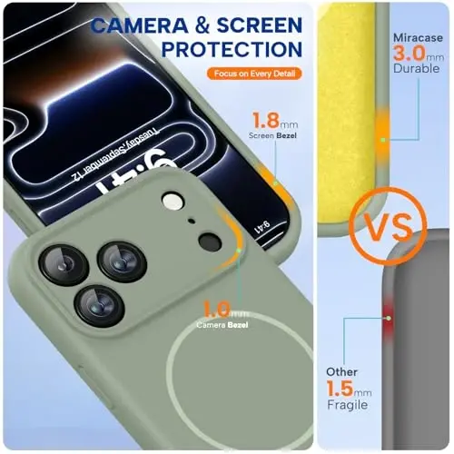 Miracase Magnetic for iPhone 17 Pro Max Case, Compatible with MagSafe, Integrated Silicone Camera Control Cover, 3.0mm Thicken Shockproof Drop Protection Phone Case for 17 ProMax, Patina Green - 5