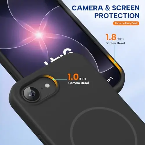 Miracase Magnetic, iPhone 17e va iPhone 16e uchun g'ilof, [Yumshoq tirnalishga qarshi mikrofiber astar], MagSafe bilan mos, iPhone 17e/16e uchun silikon zarbaga chidamli himoya g'ilofi, Qora - 4