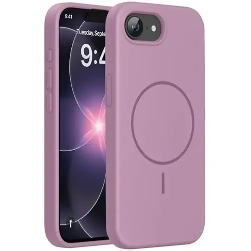 Miracase Magnetic, iPhone 17e va iPhone 16e uchun g'ilof, [Yumshoq tirnash xususiyatiga qarshi mikrofiber astar], MagSafe bilan mos keladi, iPhone 17e/16e uchun silikon zarbaga chidamli himoya g'ilofi, Qora smorodina 