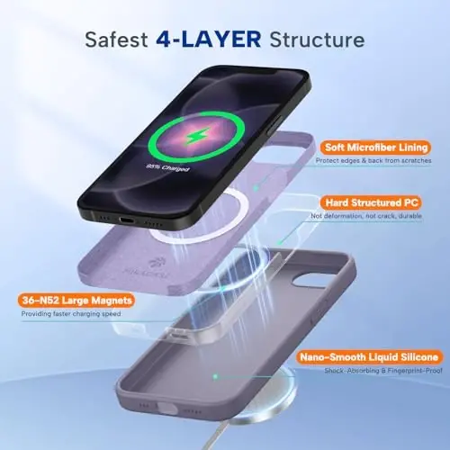 Miracase Magnetic, iPhone 17e ve iPhone 16e Kılıfı, [Yumuşak Çizilmez Mikrofiber Astar], MagSafe ile Uyumlu, iPhone 17e/16e için Silikon Darbeye Dayanıklı Koruma Telefon Kılıfı, Lavanta Grisi - 3