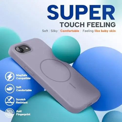Miracase Magnetic, iPhone 17e ve iPhone 16e Kılıfı, [Yumuşak Çizilmez Mikrofiber Astar], MagSafe ile Uyumlu, iPhone 17e/16e için Silikon Darbeye Dayanıklı Koruma Telefon Kılıfı, Lavanta Grisi - 4