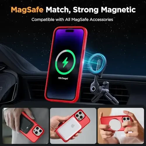 Miracase Magnetic Series для iPhone 14 Pro Max [совместим с MagSafe] [с 2 защитными пленками] Защита военного класса, защита от отпечатков пальцев, чехол для iPhone 14 Pro Max, красный - 3