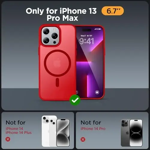 Miracase Magnetic Series for iPhone 13 Pro Max Case [MagSafe bilan mos] [2X ekran himoyachilari bilan] Harbiy darajadagi himoya, barmoq izlariga qarshi, iPhone 13 Pro Max uchun ingichka telefon qutisi, Qizil - 2
